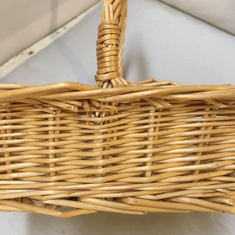 Wicker Gift Basket Rectangular Tan Small Woven Wood with Handle Berry Gathering